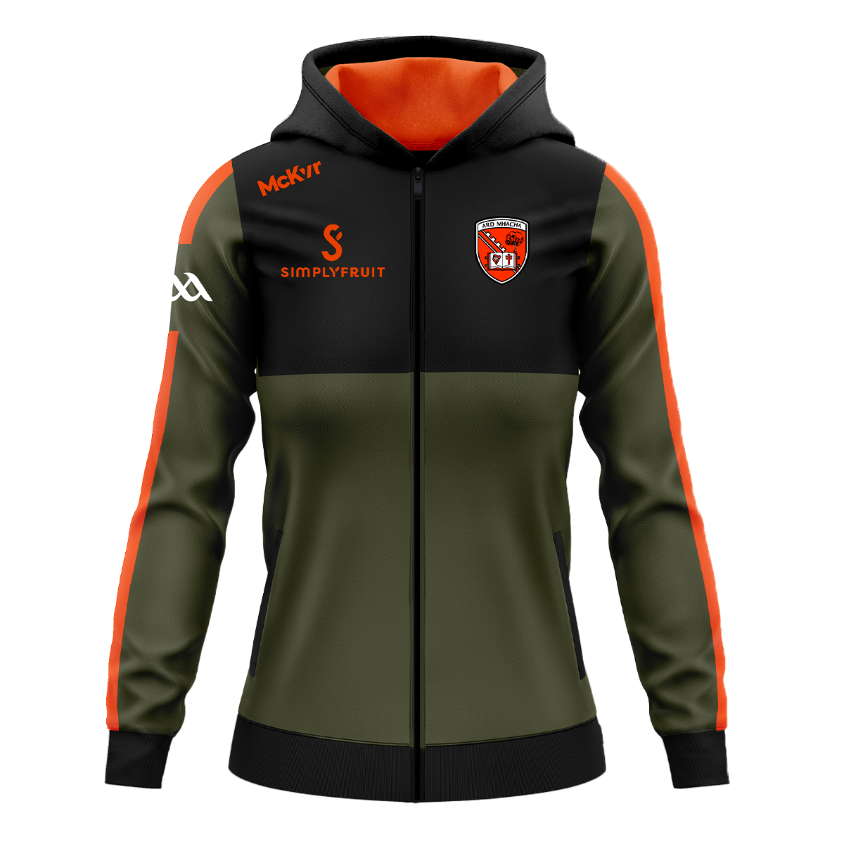McKvr Armagh GAA Edge Full Zip Hoodie - Womens - Olive/Black
