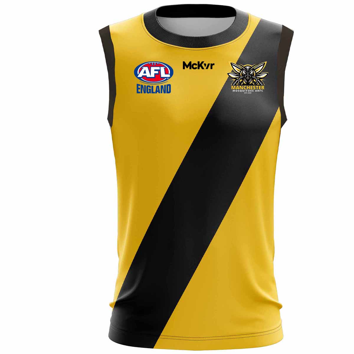 Mc Keever Manchester Mosquitoes AFL Numbered Playing Vest - Adult - Saffron/Black