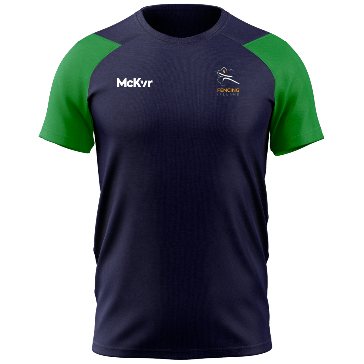 McKvr Fencing Ireland Core Pro Tech Tee - Adult - Navy/Emerald Green