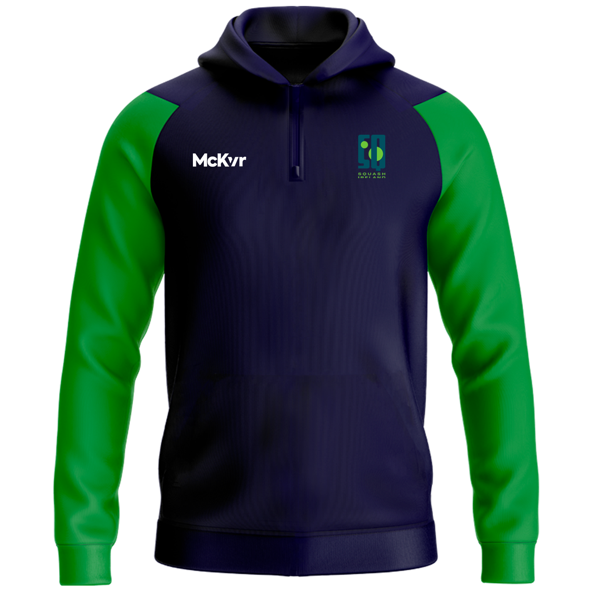 McKvr Squash Ireland Core Pro 1/4 Zip Hoodie - Youth - Navy/Emerald Green