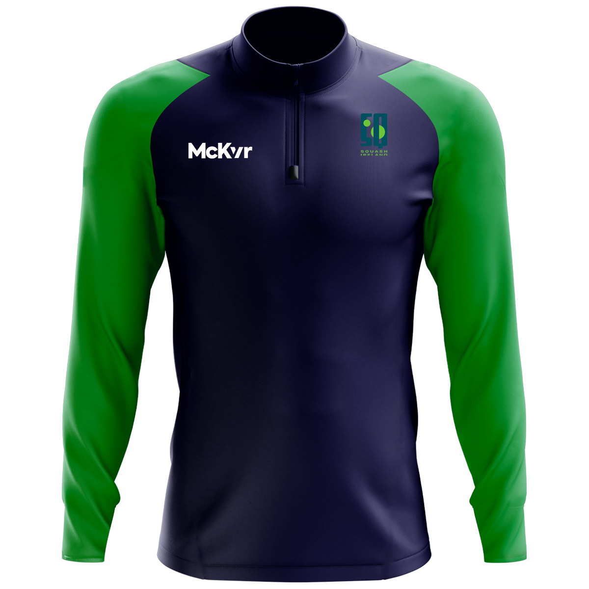 McKvr Squash Ireland Core Pro 1/4 Zip Top - Youth - Navy/Emerald Green