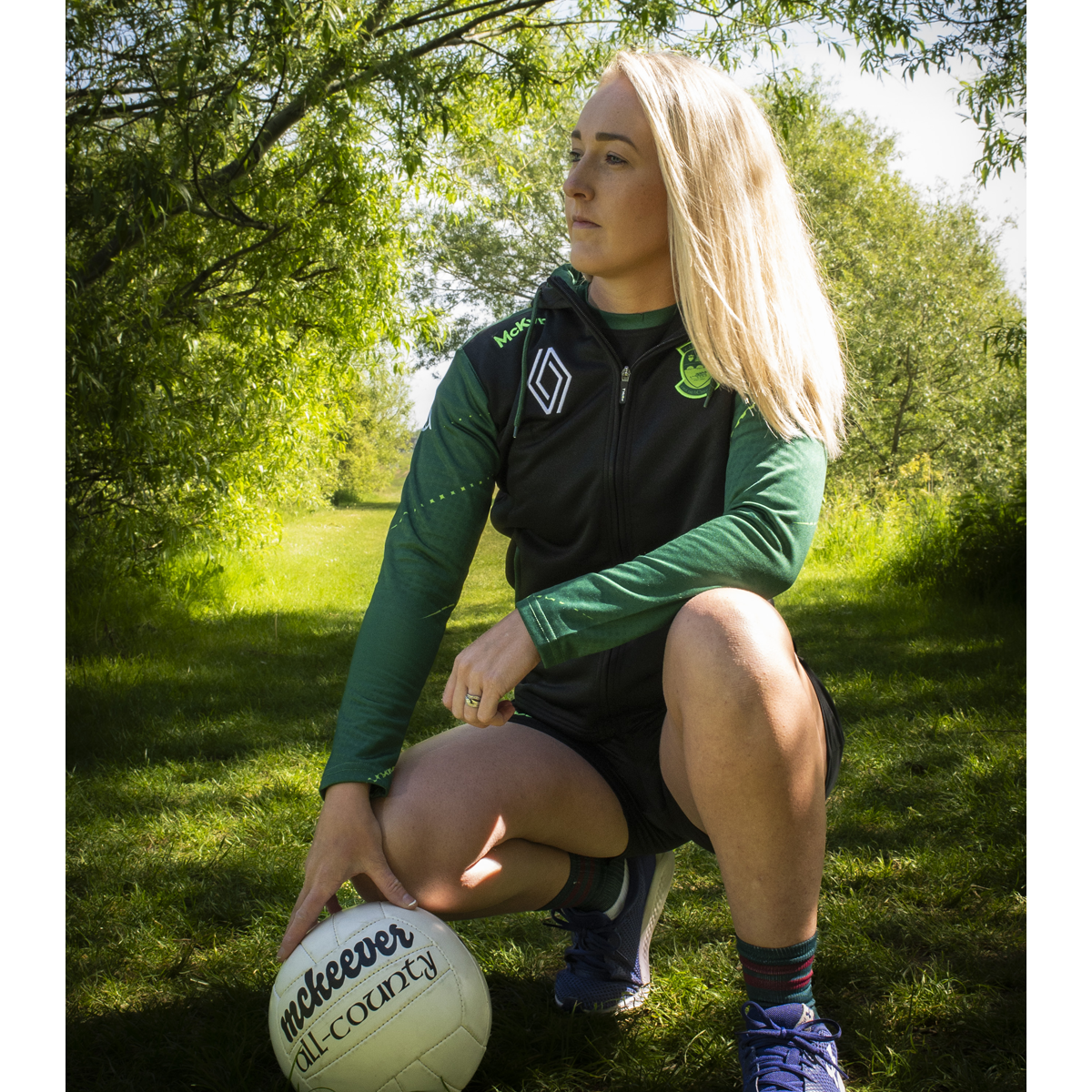 McKvr Westmeath GAA Boost Full Zip Hoodie - Adult - Black/Bottle Green/Pop Green