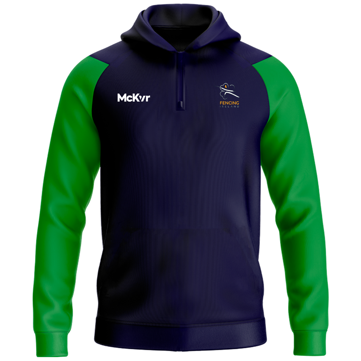 McKvr Fencing Ireland Core Pro 1/4 Zip Hoodie - Youth - Navy/Emerald Green