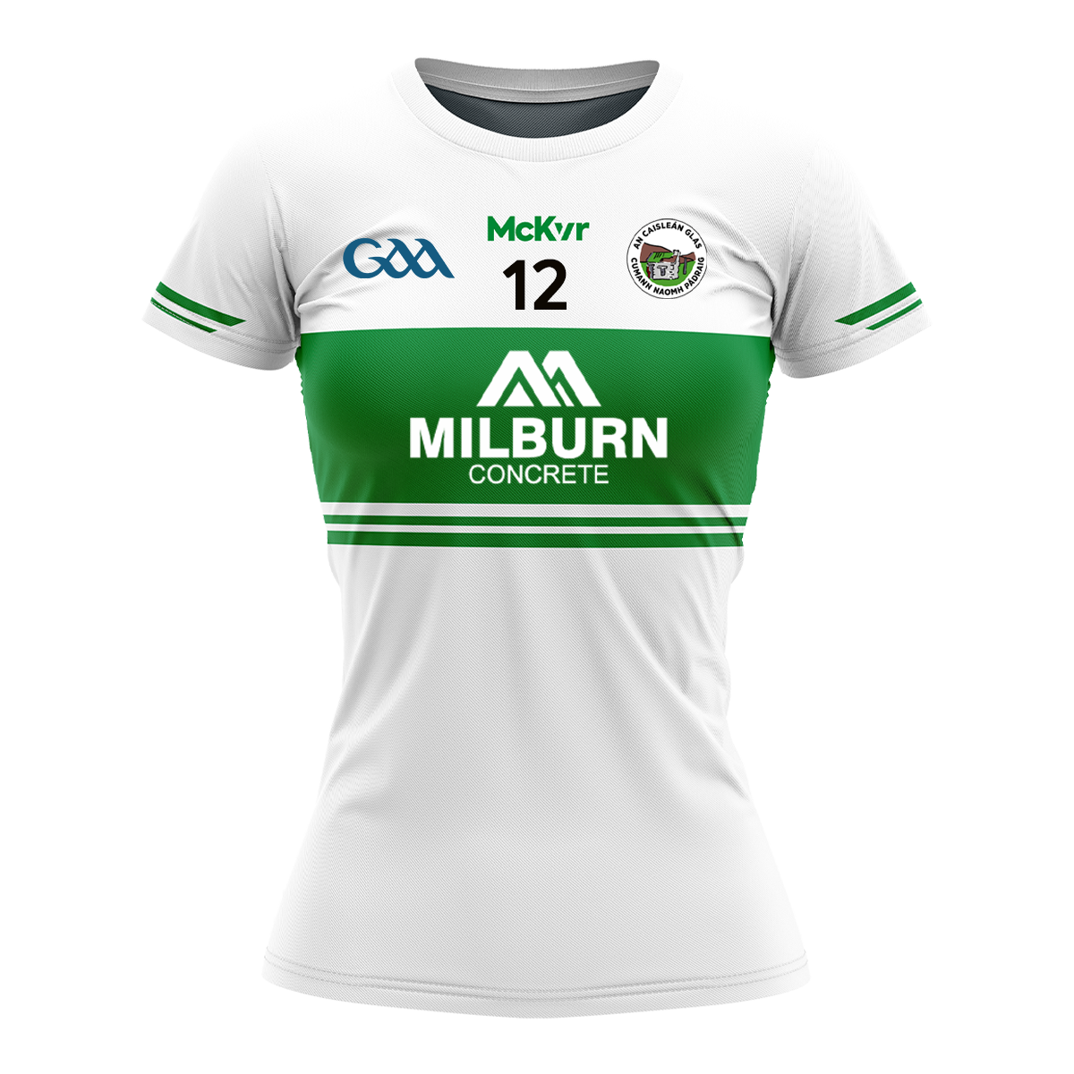 McKvr St Patricks Greencastle GFC Numbered Playing Jersey - Womens - White/Green