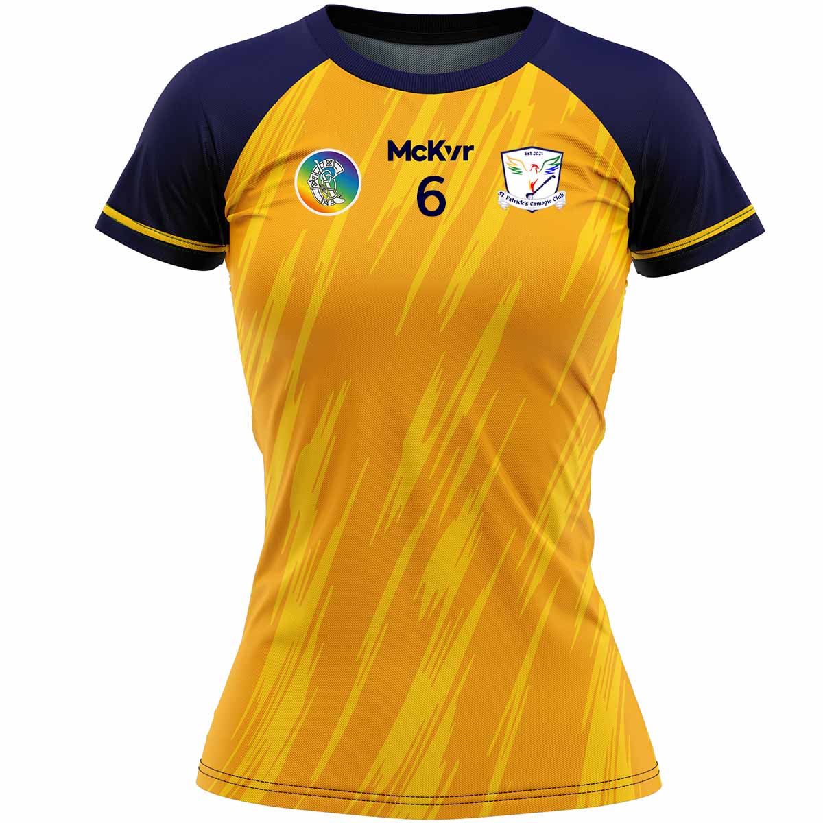 McKvr St Patricks Camogie Club Numbered Playing Jersey - Womens - Saffron/Navy