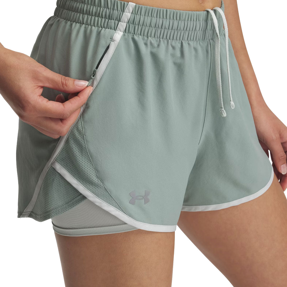Under Armour Fly By 2-in-1 Running Shorts - Womens - Silica Green/Hydro Green/Reflective
