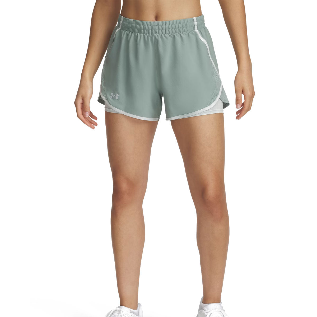 Under Armour Fly By 2-in-1 Running Shorts - Womens - Silica Green/Hydro Green/Reflective