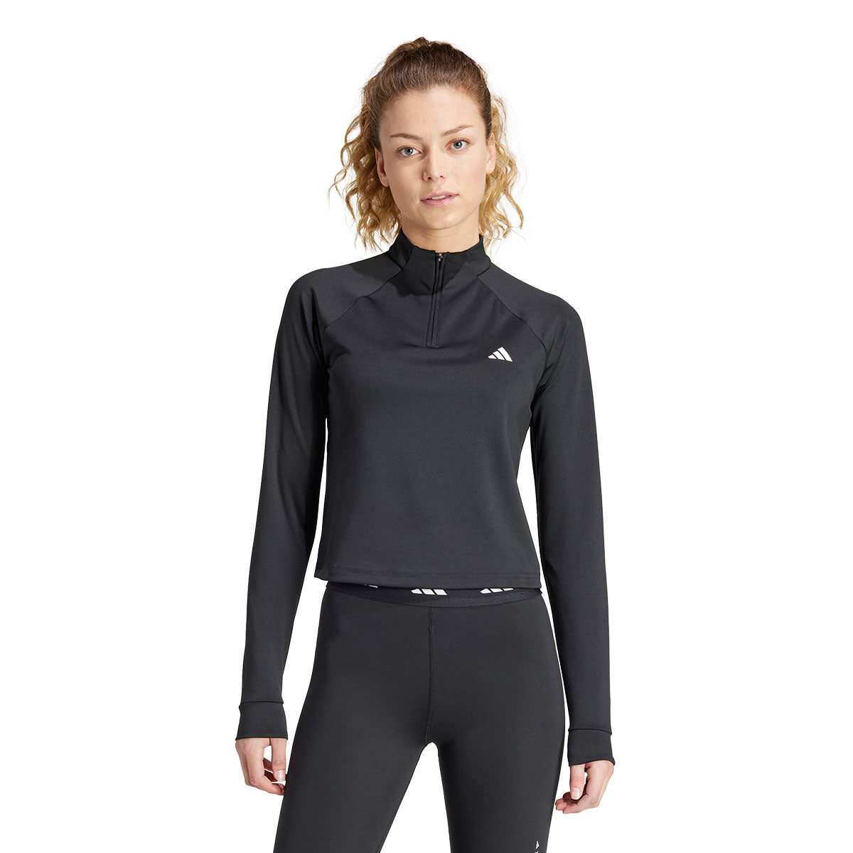 adidas Training Essentials 1/4 Zip Top - Womens - Black/White