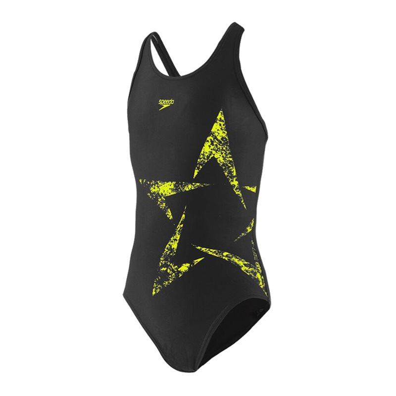 Speedo Boomstar Placement Flyback Swimsuit - Girls - Black/Fluo Yellow