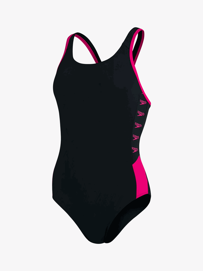 Speedo Boom Logo Splice Muscleback Swimsuit - Womens - Black/Pink