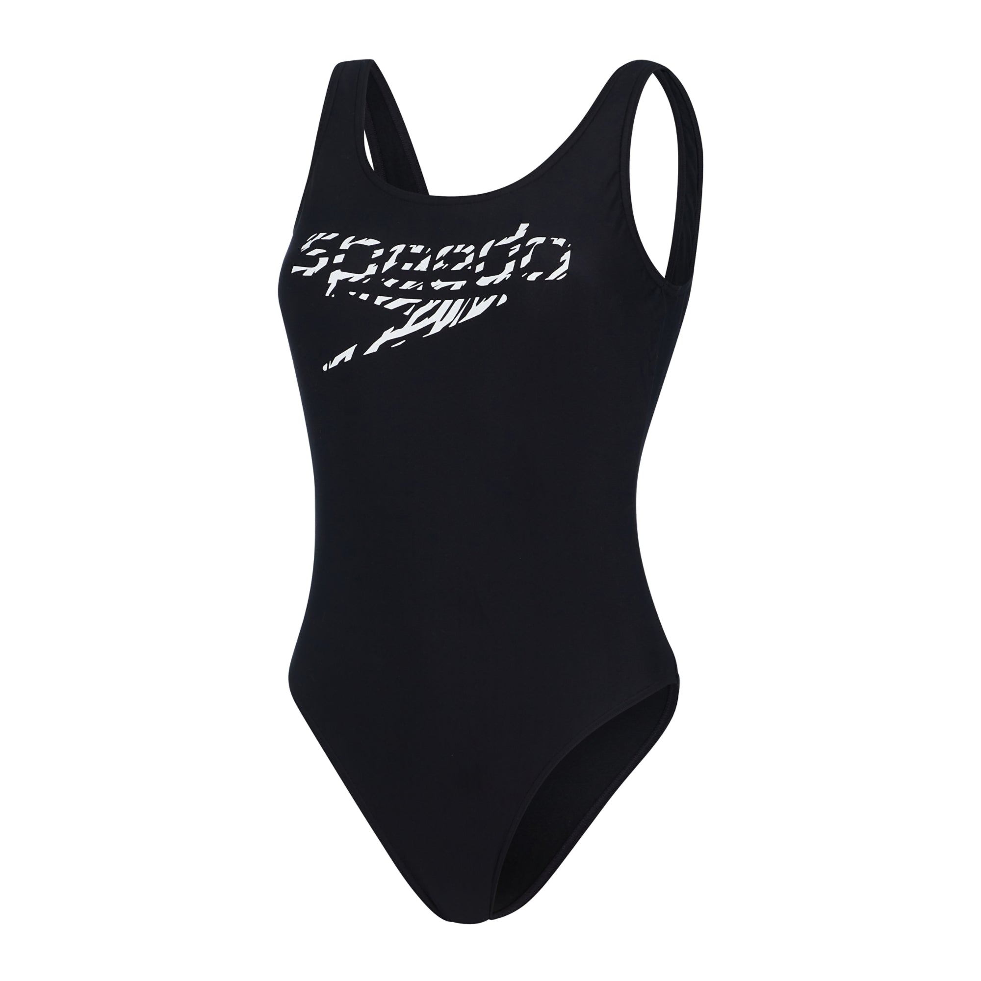 Speedo Logo Deep U-Back Swimsuit - Womens - Black/White
