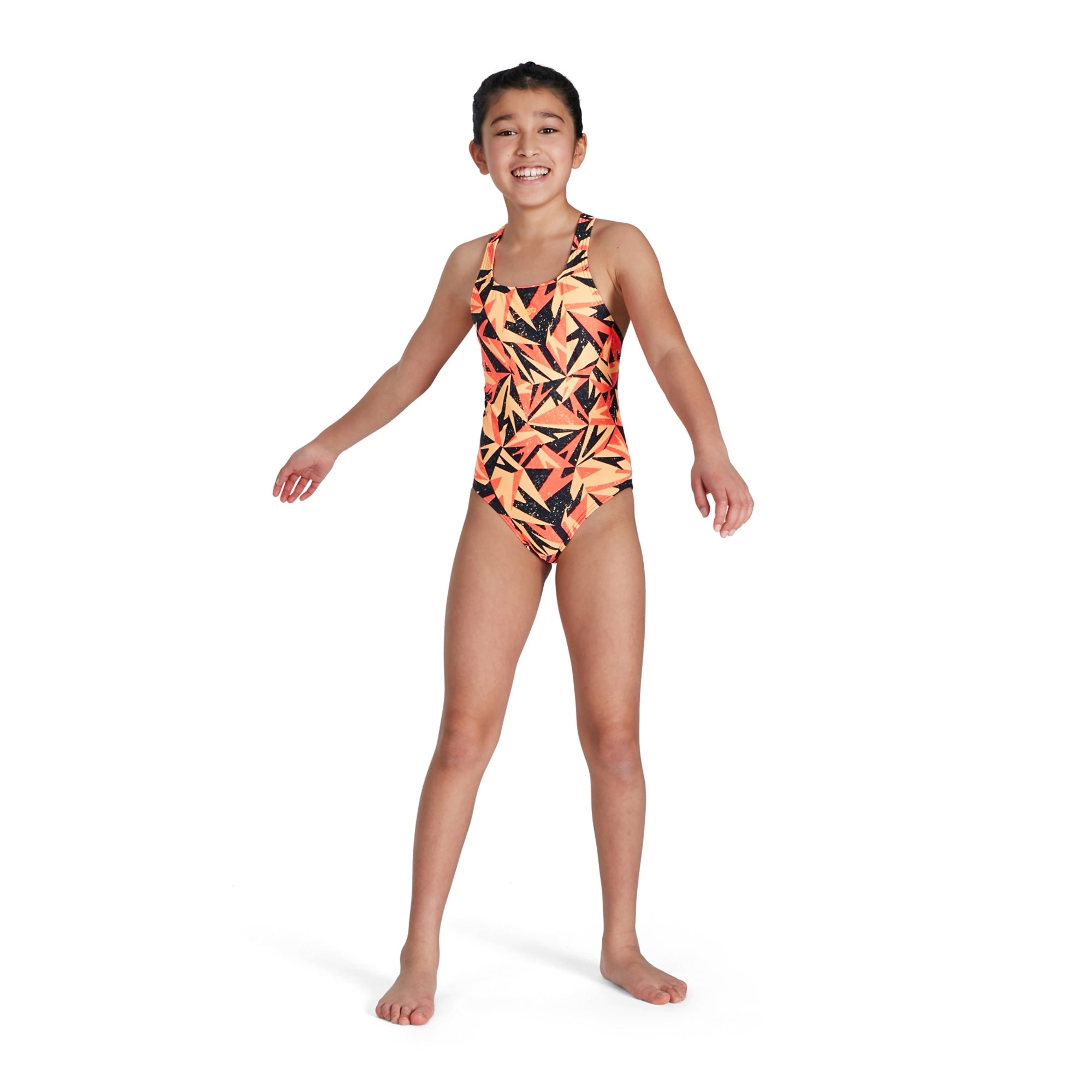 Speedo Hyper Boom Allover Medalist Swimsuit - Girls - True Navy/Siren Red/Papaya Punch