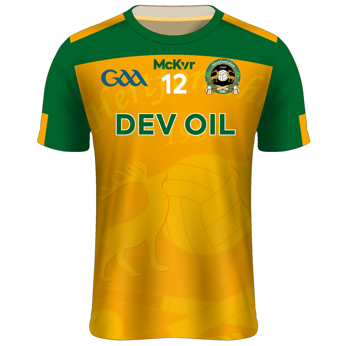 Mc Keever Hertfordshire GAA Numbered Playing Jersey - Adult - Amber Player Fit