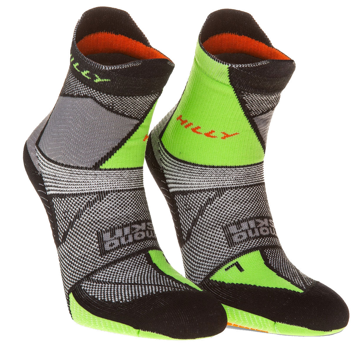 Hilly Marathon Fresh Anklet Med Socks - Mens - Black/Grey/Lime Green