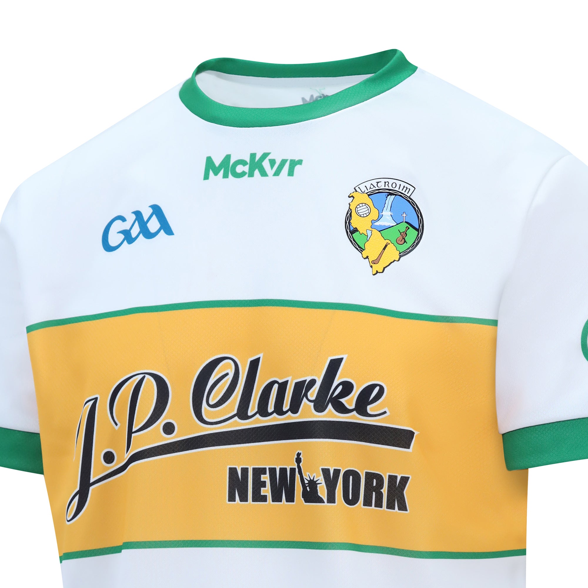 Mc Keever Leitrim GAA Official Goalkeeper Jersey - Adult - White/Green/Gold - Player Fit