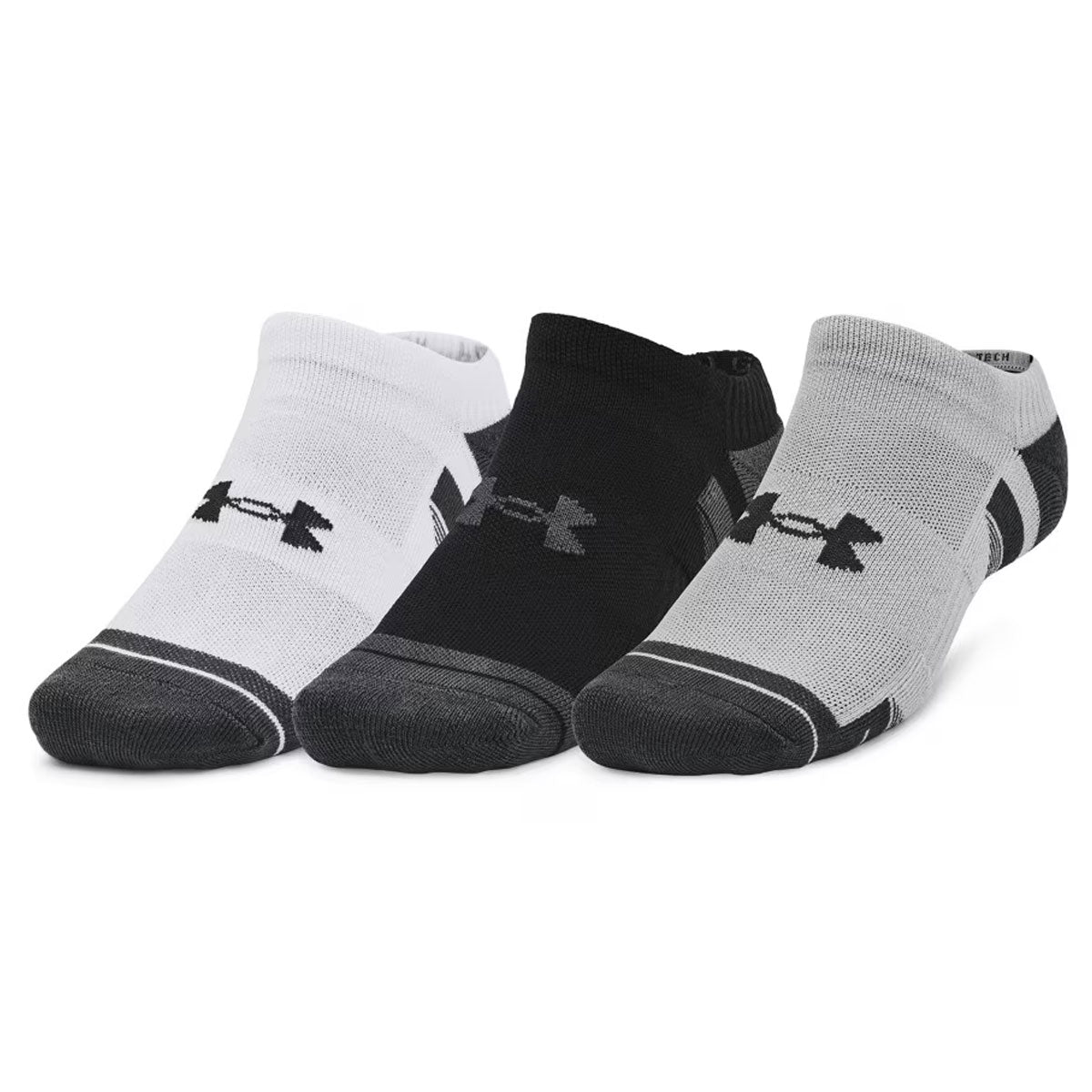 Under Armour Performance Tech 3 Pack No Show Socks - Adult - Grey