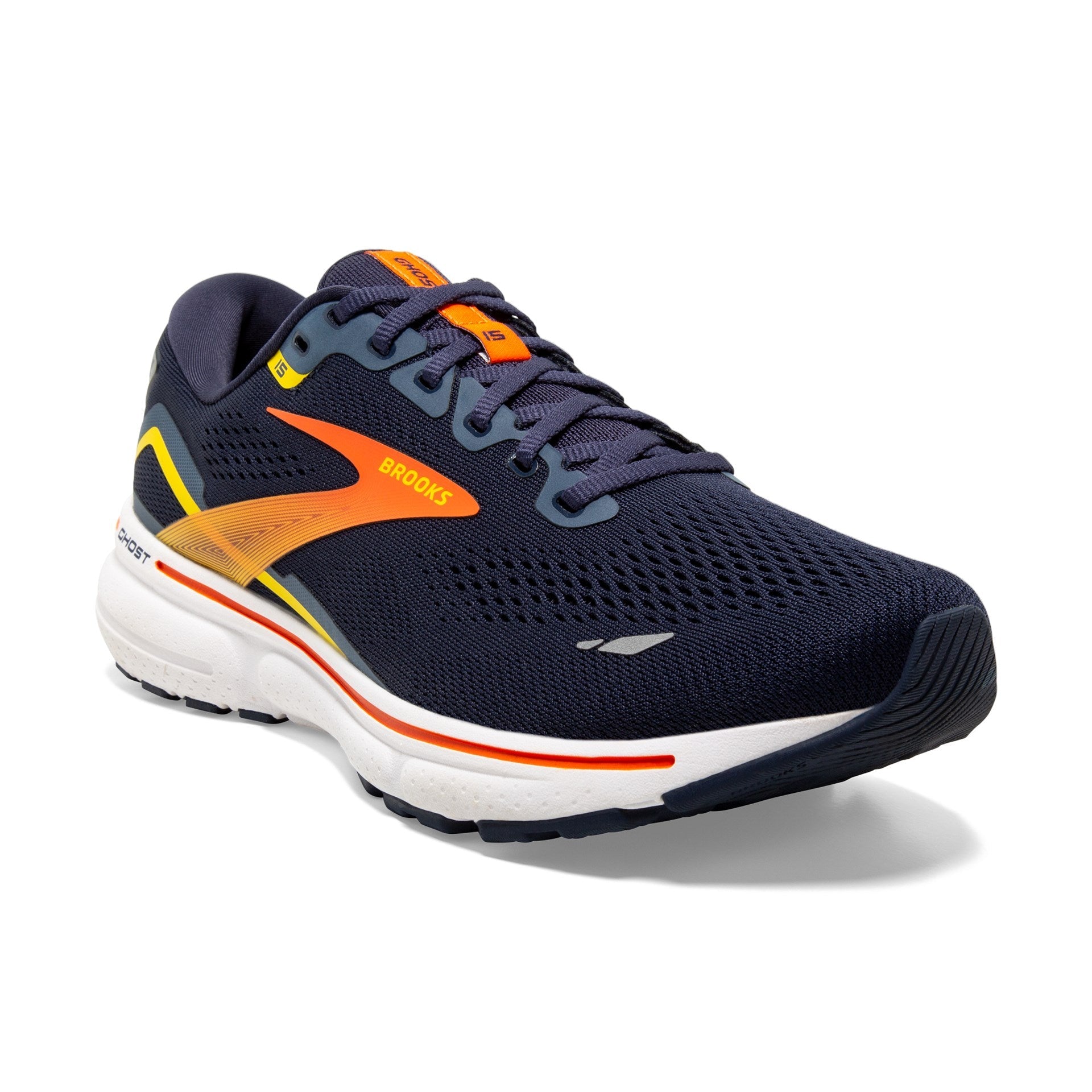 Brooks Ghost 15 Running Shoes - Mens - Peacoat/Red/Yellow